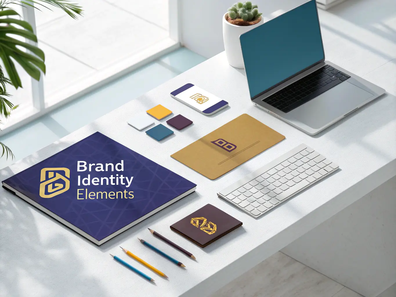An image showcasing a collection of brand logos, color palettes, and brand guidelines, representing the Branding & Identity service offered by Momentum Marketing.