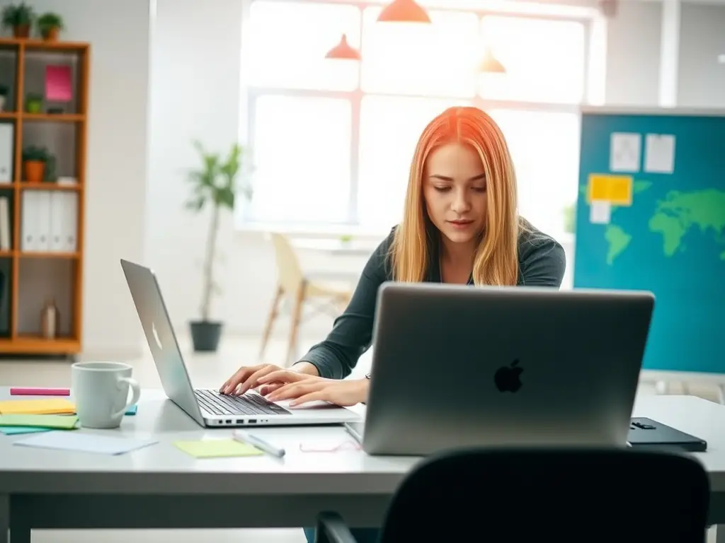 An engaging image of a social media manager creating content and interacting with followers on various social media platforms.