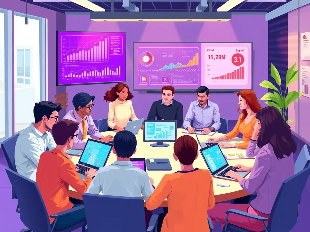 A vibrant image showcasing a brainstorming session for branding, with diverse team members collaborating on logo designs and brand messaging.